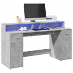 Kirjutuslaud led-tuledega, betoonhall, 160x55x91 cm, tehispuit
