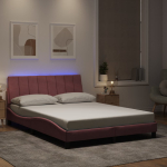 Voodiraam led ilma madratsita hanko, roosa, 140x190 cm, samet