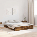 Voodi hoiukohaga raam suitsetatud tamm 150 x 200 cm tehispuit