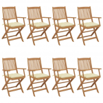 Kokkupandavad aiatoolid 8 tk, patjadega, akaatsiapuit