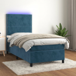 Kontinentaalvoodi madrats, led, tumesinine, 90x190 cm, samet