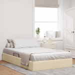 Ottomani voodiraam ladustamisega kreem 120 x 200 cm kangas