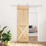 Libisev uks looduslik ja valge 70 x 210 cm tahke m&auml;nnipuit