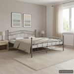 Voodiraam ilma madratsita, hall, metallist, 140 x 200 cm