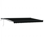 Manuaalne varikatus led-idega must 4 &times; 3 m pol&uuml;ester pu-kattega