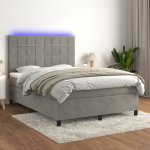 Kontinentaalvoodi madrats ja led, helehall, 140x190 cm, samet