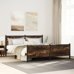 Metallist voodiraam ilma madratsita suitsutatud tamm 193x203 cm