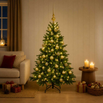 Kunstkuusk koos j&otilde;ulukuuliga 150 cm 150 led-i soe valge