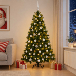 Kunstkuusk koos j&otilde;ulukuuliga 180 cm 300 led-i soe valge