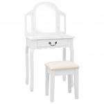 Tualettlaud taburetiga, valge 65x36x128 cm, paulownia puit, mdf