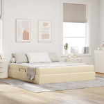 Voodi hoiukohaga ja madratsiga cream 160 x 200 cm pol&uuml;ester
