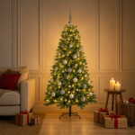Kunstkuusk koos j&otilde;ulukuuliga 120 cm 150 led-i soe valge pvc