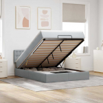 Ottomani voodi madratsita ja led, helehall, 140x190cm, kangas