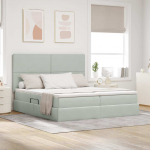 Voodi led -ribatuledega peaga helehall 180 x 200 cm samet