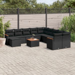 12-osaline aiadiivani komplekt patjadega, must, pol&uuml;rotang