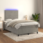 Kontinentaalvoodi madrats ja led, helehall, 120x200 cm, samet