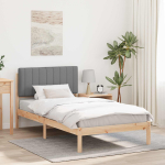 Voodiraam pehme peatoega helehall 100 x 200 cm tahke m&auml;nd