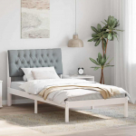 Voodiraam pehme peatoega peaga valge 100 x 200 cm m&auml;nnipuit