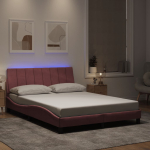 Voodiraam led ilma madratsita hanko, roosa, 140x200 cm, samet