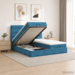 Ottomani voodi koos madratsiga peaga 2 tk tumesinine samet