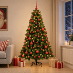 Kunstkuusk koos j&otilde;ulukuuliga 180 cm 300 led-i soe valge