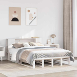 Riiuliga voodiraam ilma madratsita, valge, 140x200cm, puit