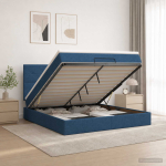 Ottomani voodi madratsi ja led-idega sinine 140 x 190 cm kangas