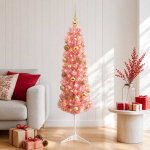 Kitsas kunstkuusk koos j&otilde;ulukuulidega 150 cm 150 led-i
