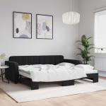 Diivanvoodi v&auml;ljat&otilde;mmatava osaga, must, 90x190 cm, samet
