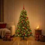 Kunstkuusk koos j&otilde;ulukuuliga 150 cm 150 led-i soe valge pvc