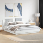 Voodiraam peatsi ja led-tuledega, valge, 180 x 200 cm