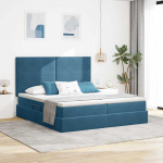 Laos voodi madratsiga peaga tumesinine 180 x 200 cm samet