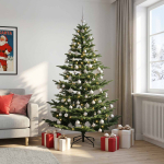 Kunstkuusk koos j&otilde;ulukuuliga 240 cm 300 led-i soe valge