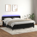Kontinentaalvoodi madrats ja led, must, 180x200 cm, samet