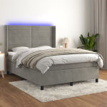 Kontinentaalvoodi madrats ja led, helehall, 140x200 cm, samet