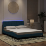 Voodiraam led ilma madratsita hanko, sinine, 160 x 200 cm, samet