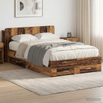 Voodiraam ladustamisega peaga vana puit 120 x 190 cm tehispuit