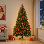 Kunstkuusk, keskroheline, j&otilde;ulukuulidega 210 cm 300 led-i