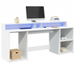 Kirjutuslaud led-tuledega, valge, 200 x 55 x 91 cm, tehispuit