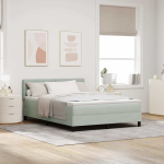 Led box spring voodi peaga helehall 140 x 190 cm samet