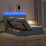 Led-iga voodiraam koos madratsiga helehall 200 x 200 cm kangas