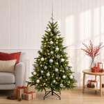 Kunstkuusk koos j&otilde;ulukuuliga 150 cm 150 led-i soe valge