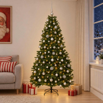 Kunstkuusk, keskroheline, j&otilde;ulukuulidega 210 cm 300 led-i