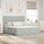 Voodi hoiukohaga ja madratsiga helehall 160 x 200 cm samet