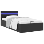 H&uuml;drauliline hoiukastiga voodiraam led must kunstnahk 90x200cm
