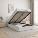 Ottomani voodi madratsi ja led-idega helehall 120 x 190 cm