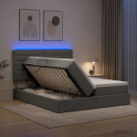 Led-iga voodiraam koos madratsiga tumehall 200 x 200 cm kangas