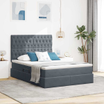 Voodi hoiukohaga ja madratsiga tumehall 140 x 190 cm samet