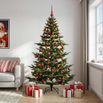 Kunstkuusk koos j&otilde;ulukuuliga 210 cm 300 led-i soe valge