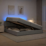 Led-iga voodiraam koos madratsiga helehall 200 x 200 cm kangas